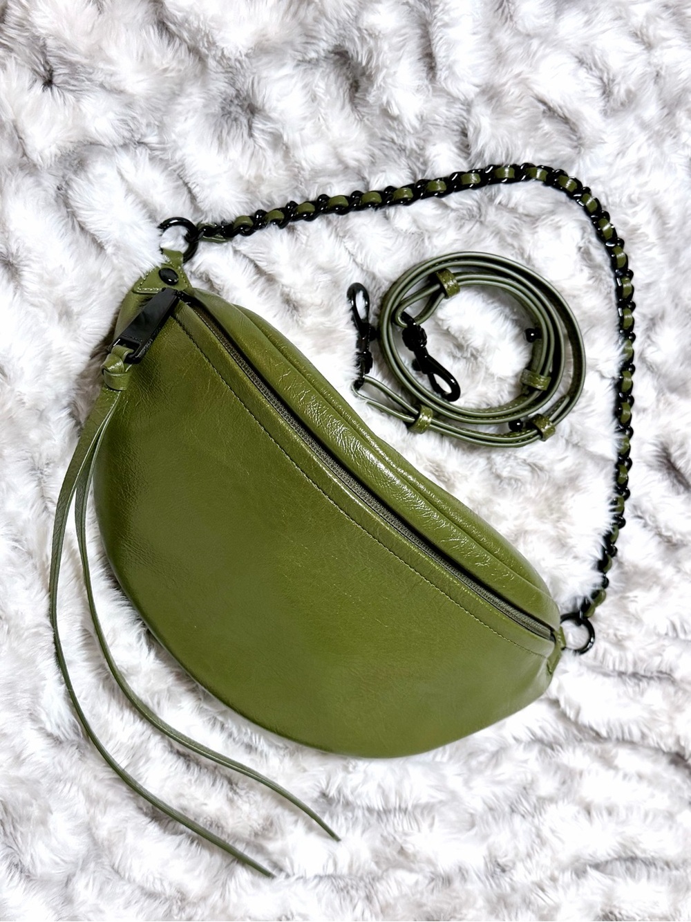 Rebecca Minkoff Chelsea Sling Leather Chain Strap Verde